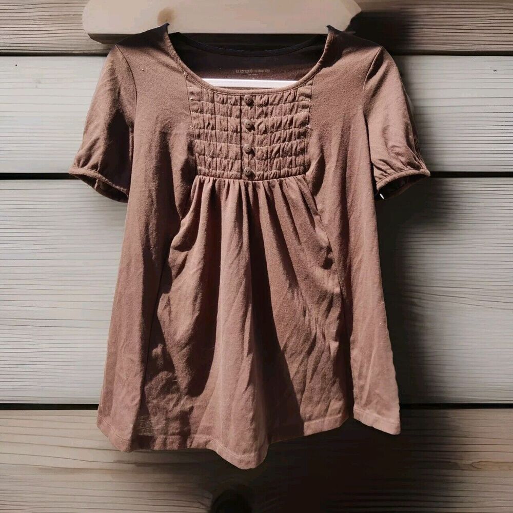 Liz Lange Maternity Target Blouse Top Womens Small S Brown Smocking Fall Autumn